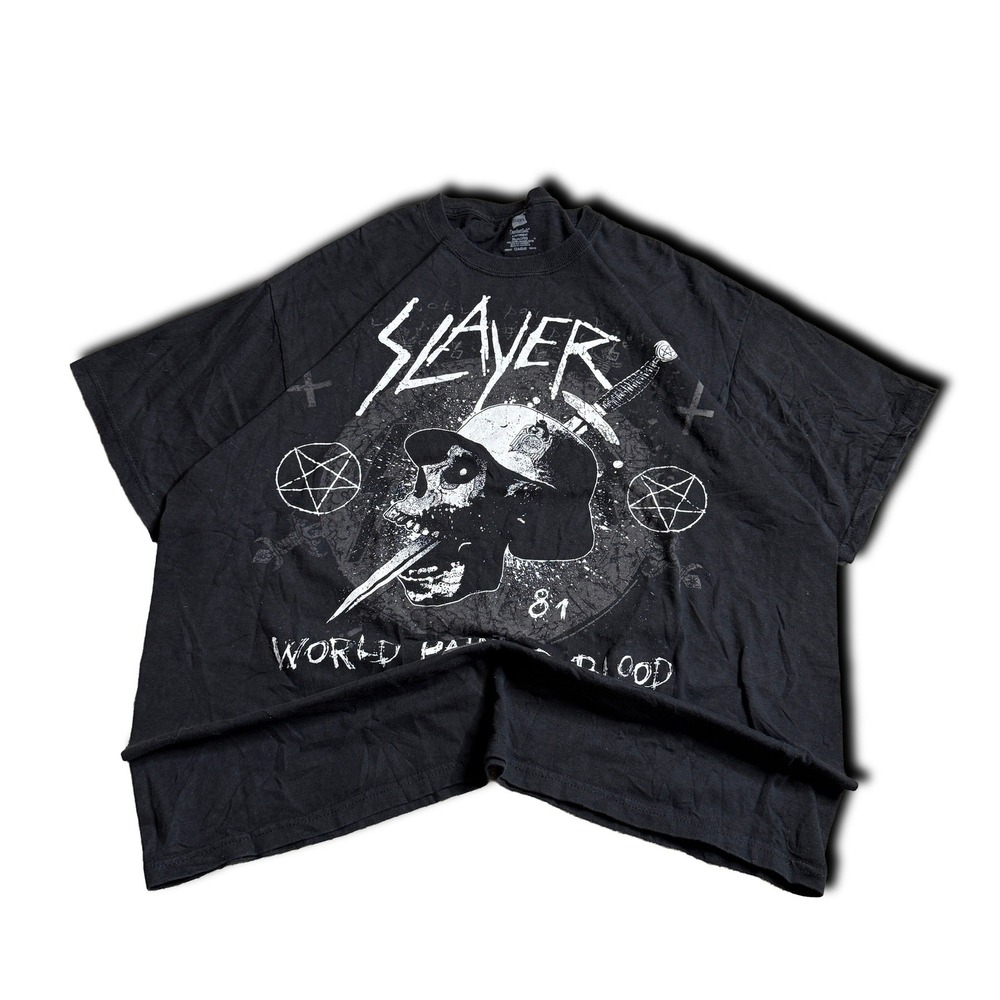 Vintage Graphic T Shirt Slayer World Hanes Distrssed Archive Y2K Style  Size XL